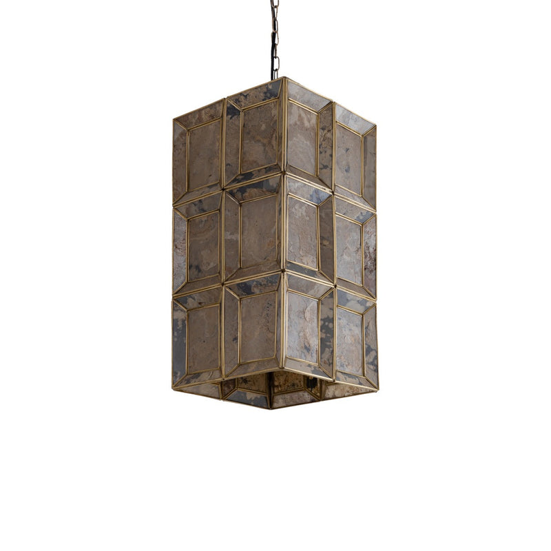 PTMD Layra Hanglamp - 24x24x45 cm - Steen - Messing