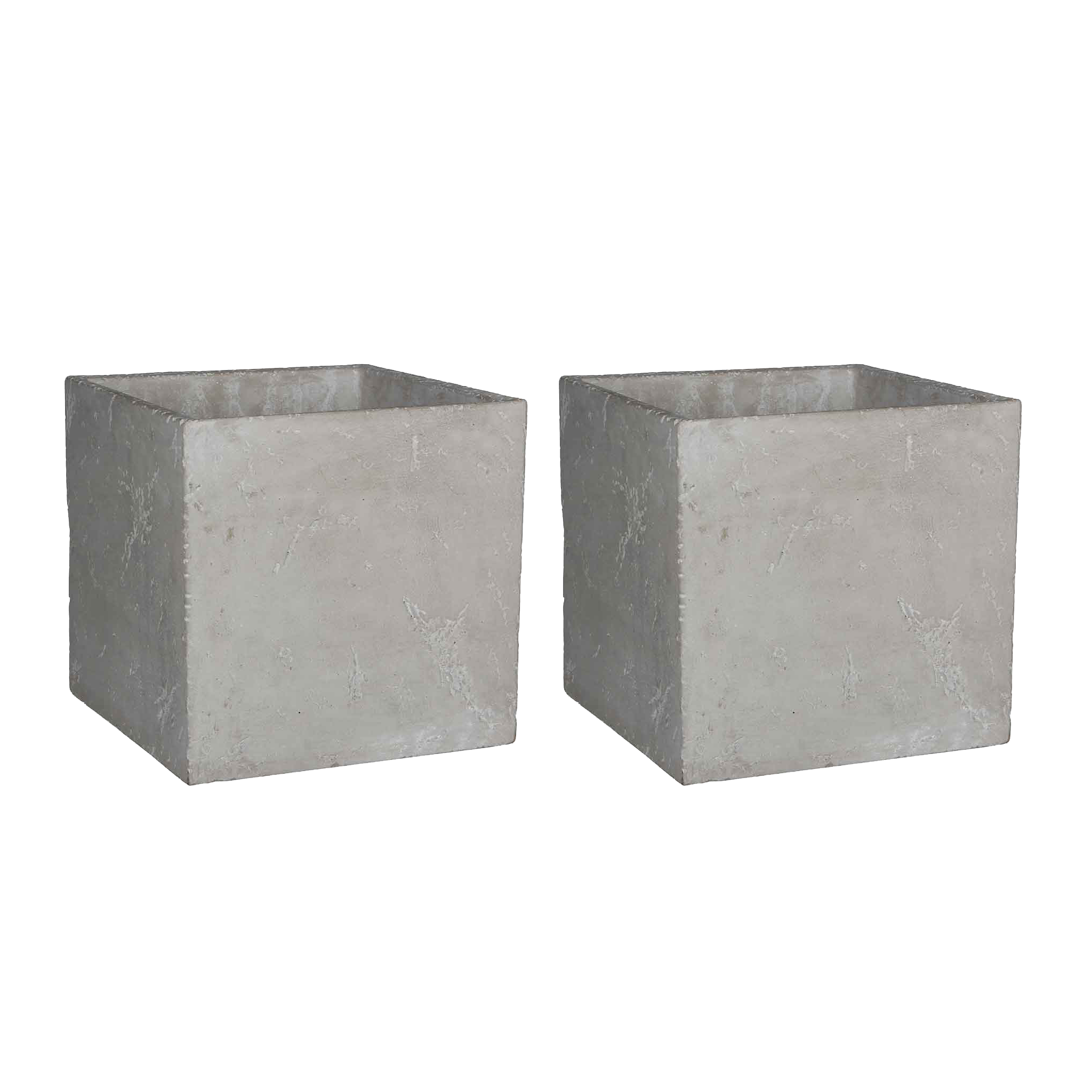 Mica Decorations Jimmy Bloempot - 21x21 cm - Cement - Grijs - 2 Stuks
