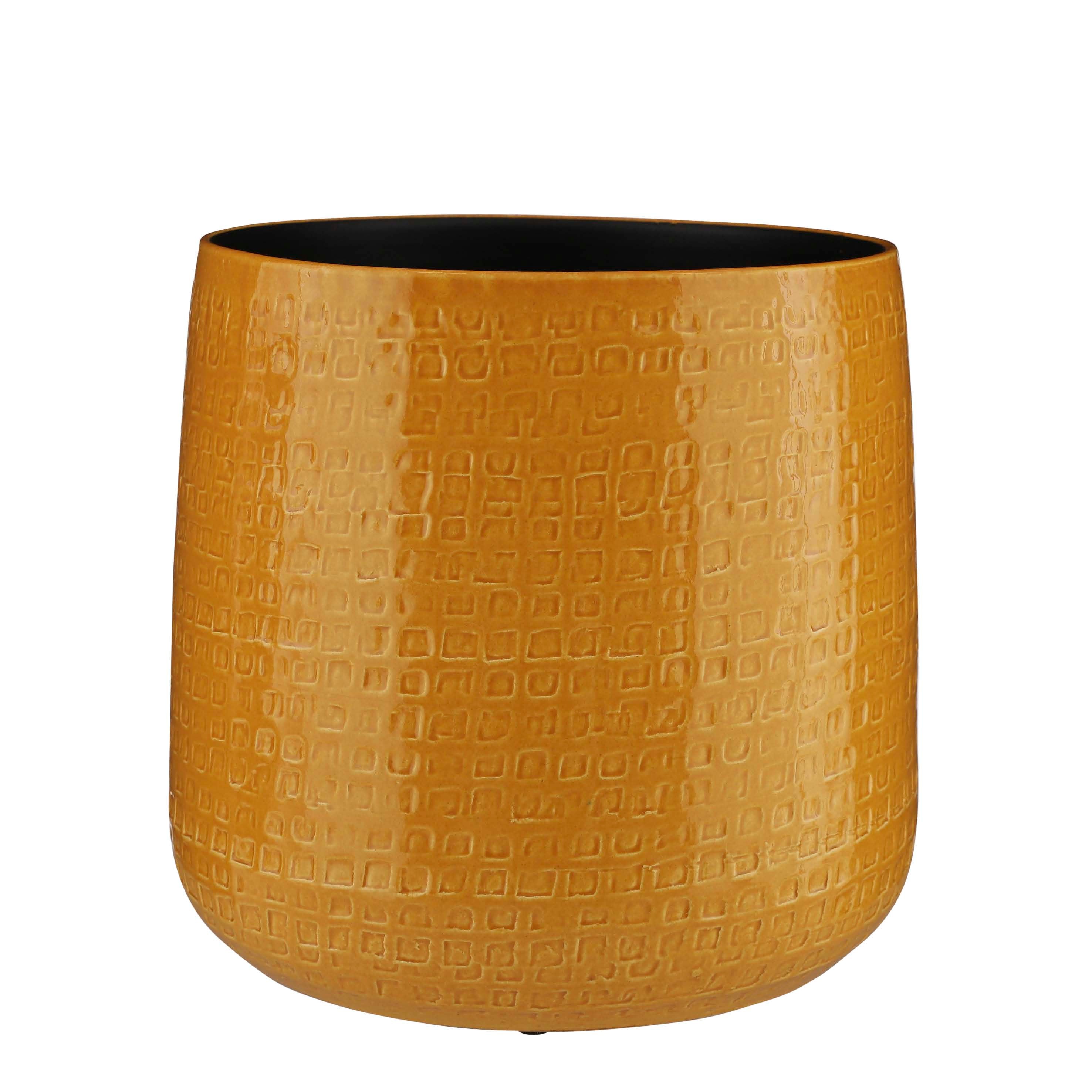 Mica Decorations Floyd Ronde Bloempot - H30 x Ø32 cm - Keramiek - Oker