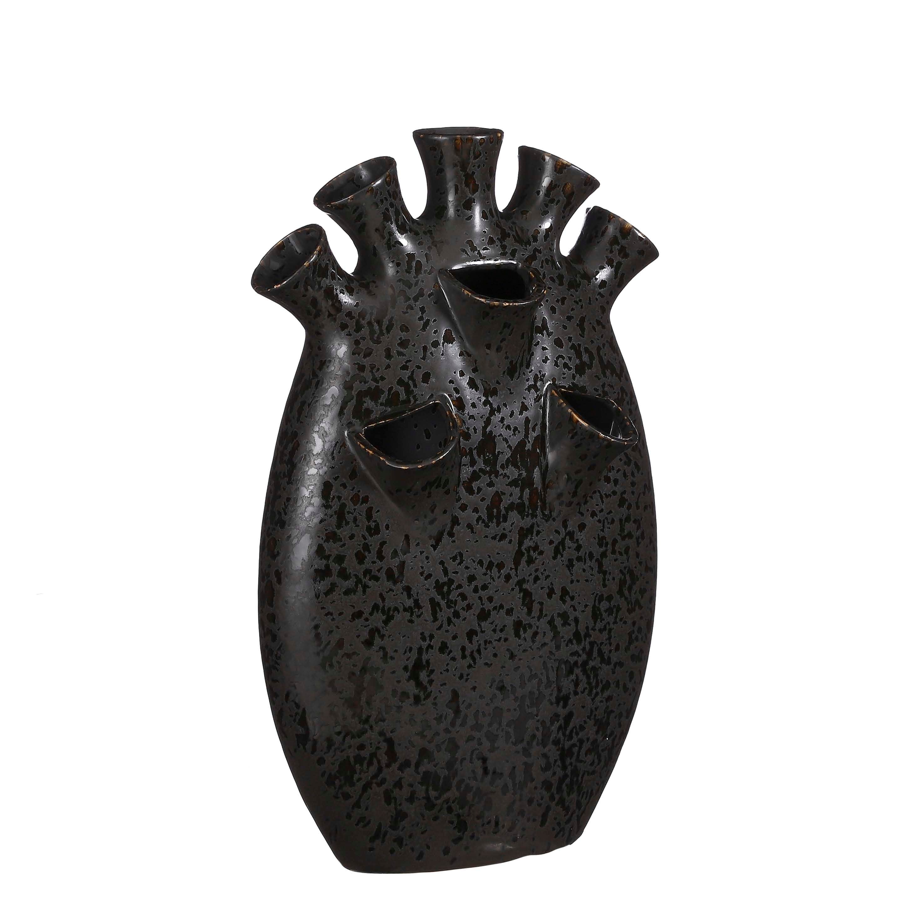 Mica Decorations Saul Tulp Vaas - 25 x 15,5 x 42 cm - Keramiek - Zwart