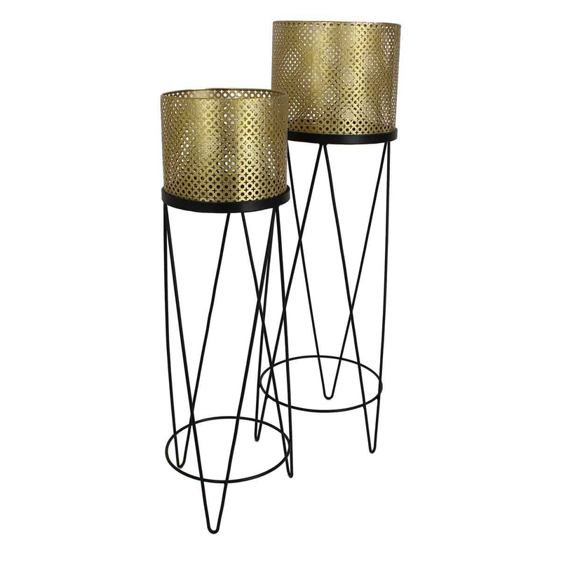 SVJ Home Decorations Ventus Windlicht Set van 2 - H108 x Ø34 cm - Goud