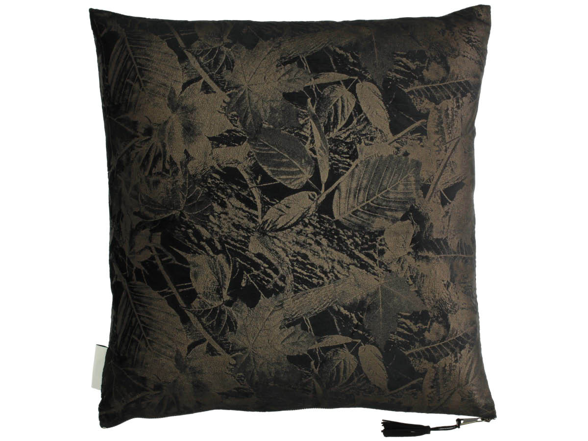 SVJ Home Decorations Bladeren Kussen - 45 x 45 cm - Fluweel - Zwart