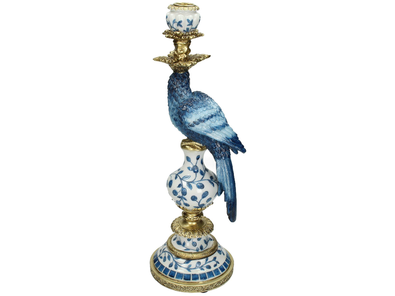 SVJ Home Decorations Vogel Kandelaar - 15 x 13 x 39 cm - Blauw