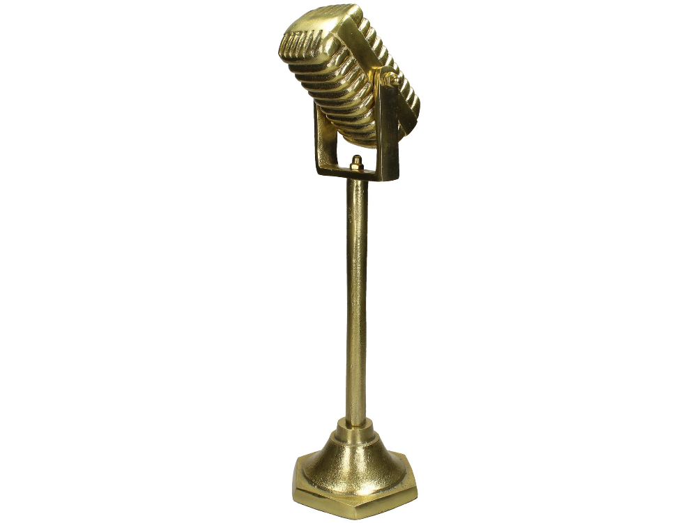SVJ Home Decorations Microfoon Beeld - 14x14x47 cm - Aluminium - Goud