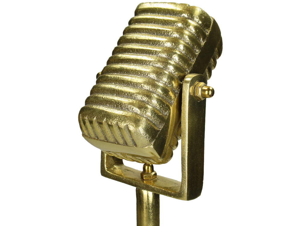 SVJ Home Decorations Microfoon Beeld - 14x14x47 cm - Aluminium - Goud
