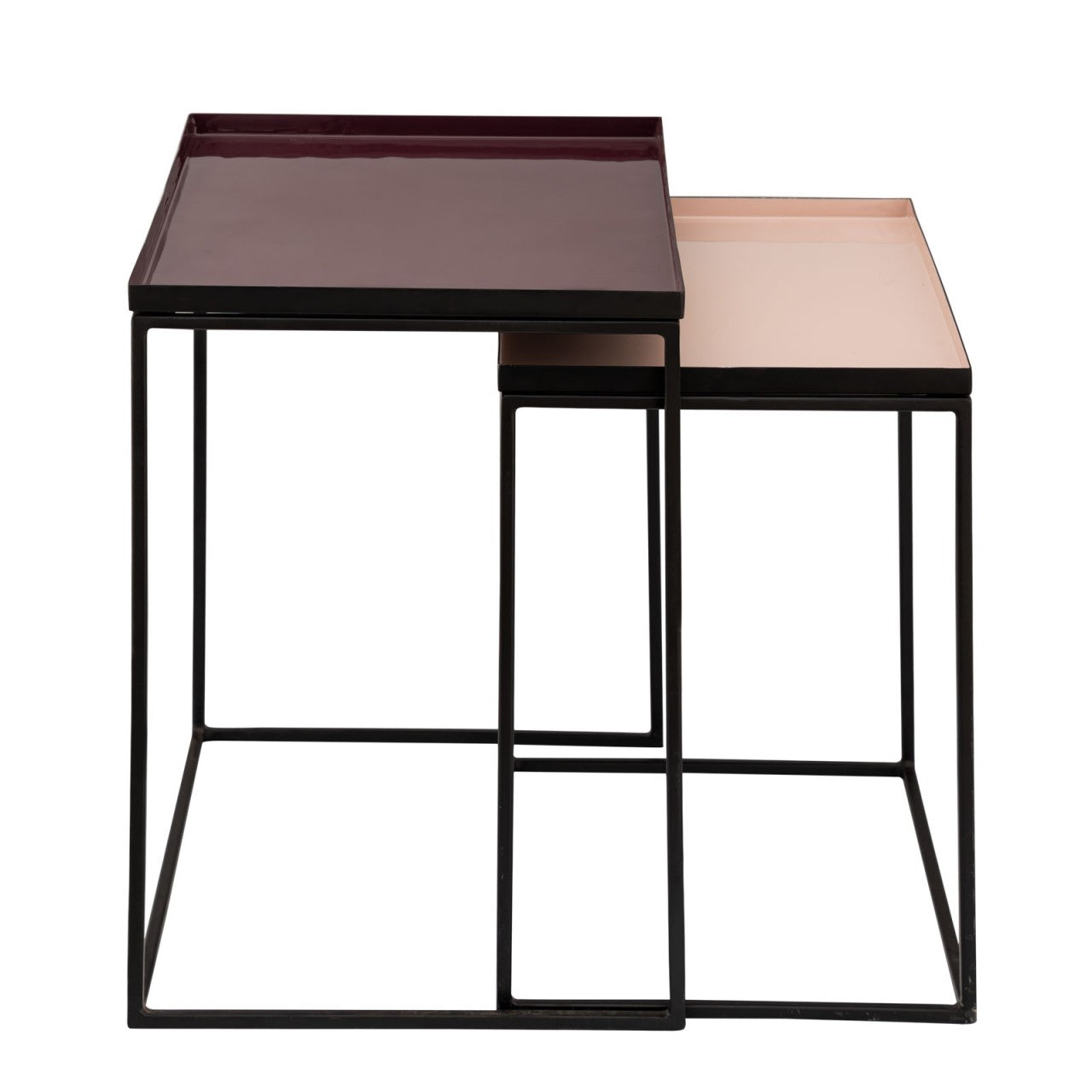 SVJ Bijzettafel Rechthoekig - 36x48x50 cm - Paars/Roze - Bruin - Set van 2