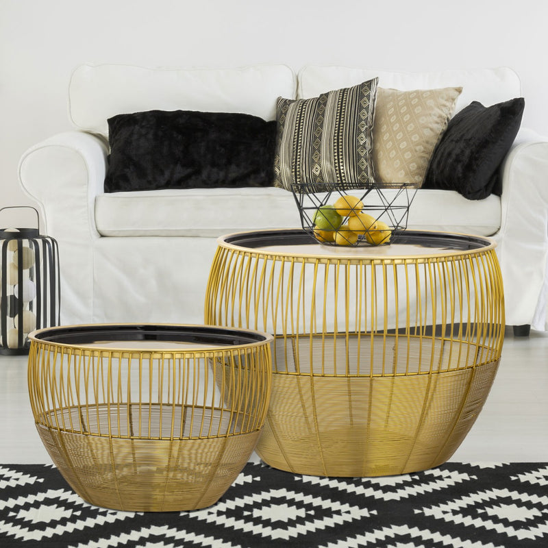 SVJ Salontafel Rond - 49x49x37 cm - Metaal - Blauw/Goud - Set van 2