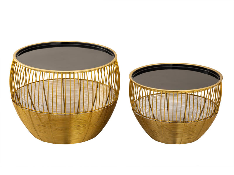 SVJ Salontafel Rond - 49x49x37 cm - Metaal - Blauw/Goud - Set van 2