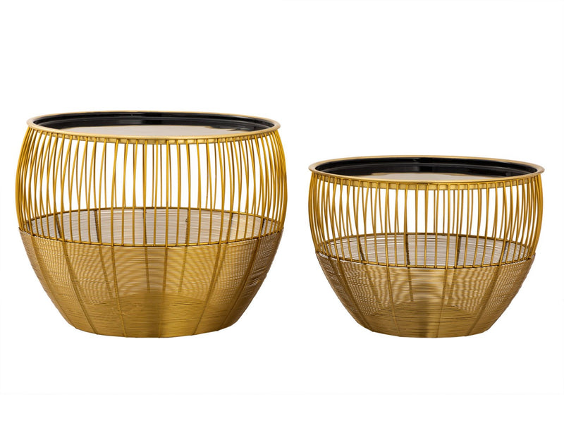 SVJ Salontafel Rond - 49x49x37 cm - Metaal - Blauw/Goud - Set van 2