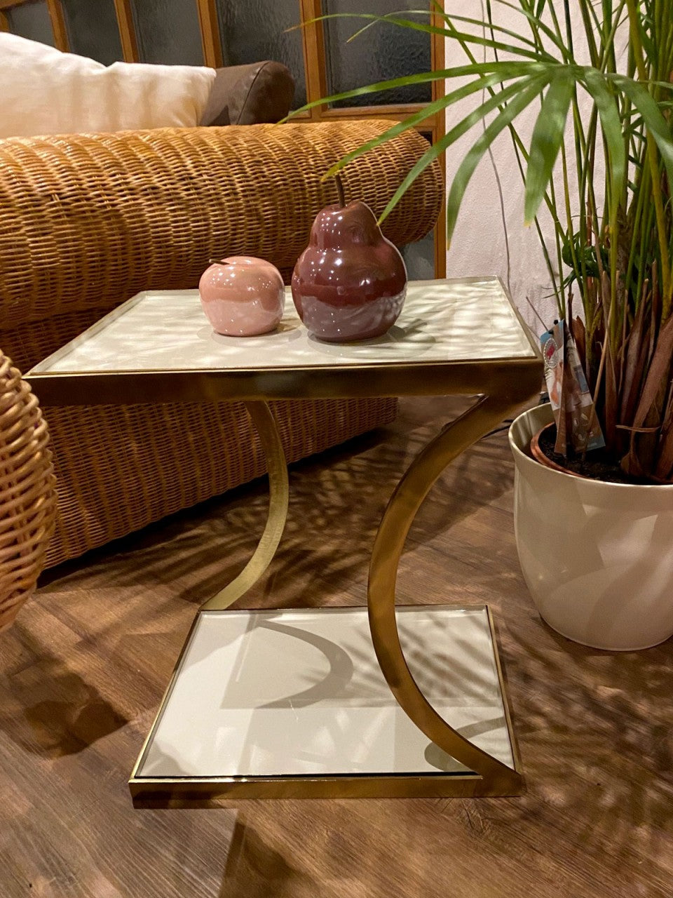 SVJ Bijzettafel Vierkant - 30 x 40 x 45 cm - Metaal - Wit/Goud
