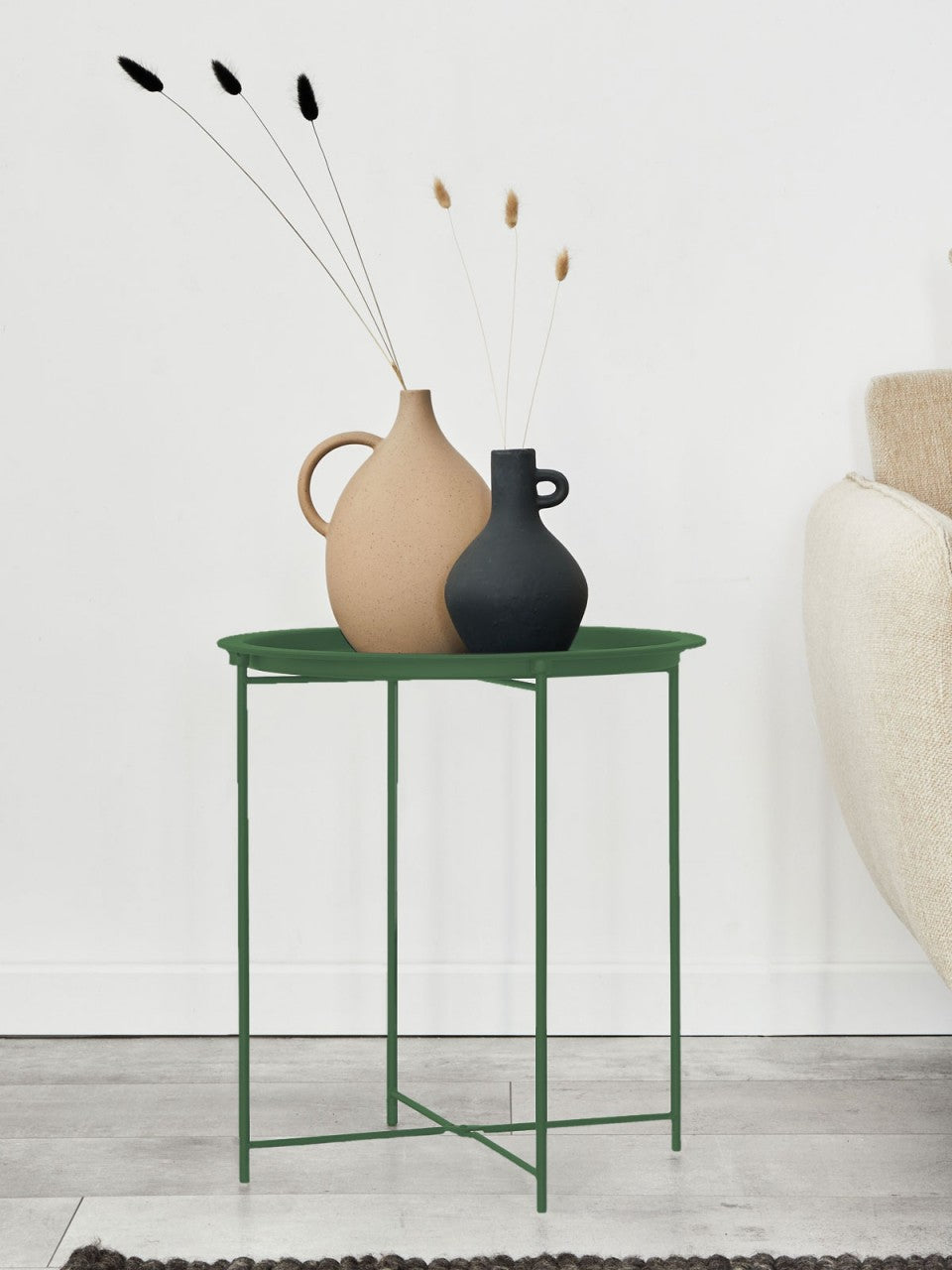 SVJ Bijzettafel Rond - 47 x 47 x 51 cm - Metaal - Olijfgroen
