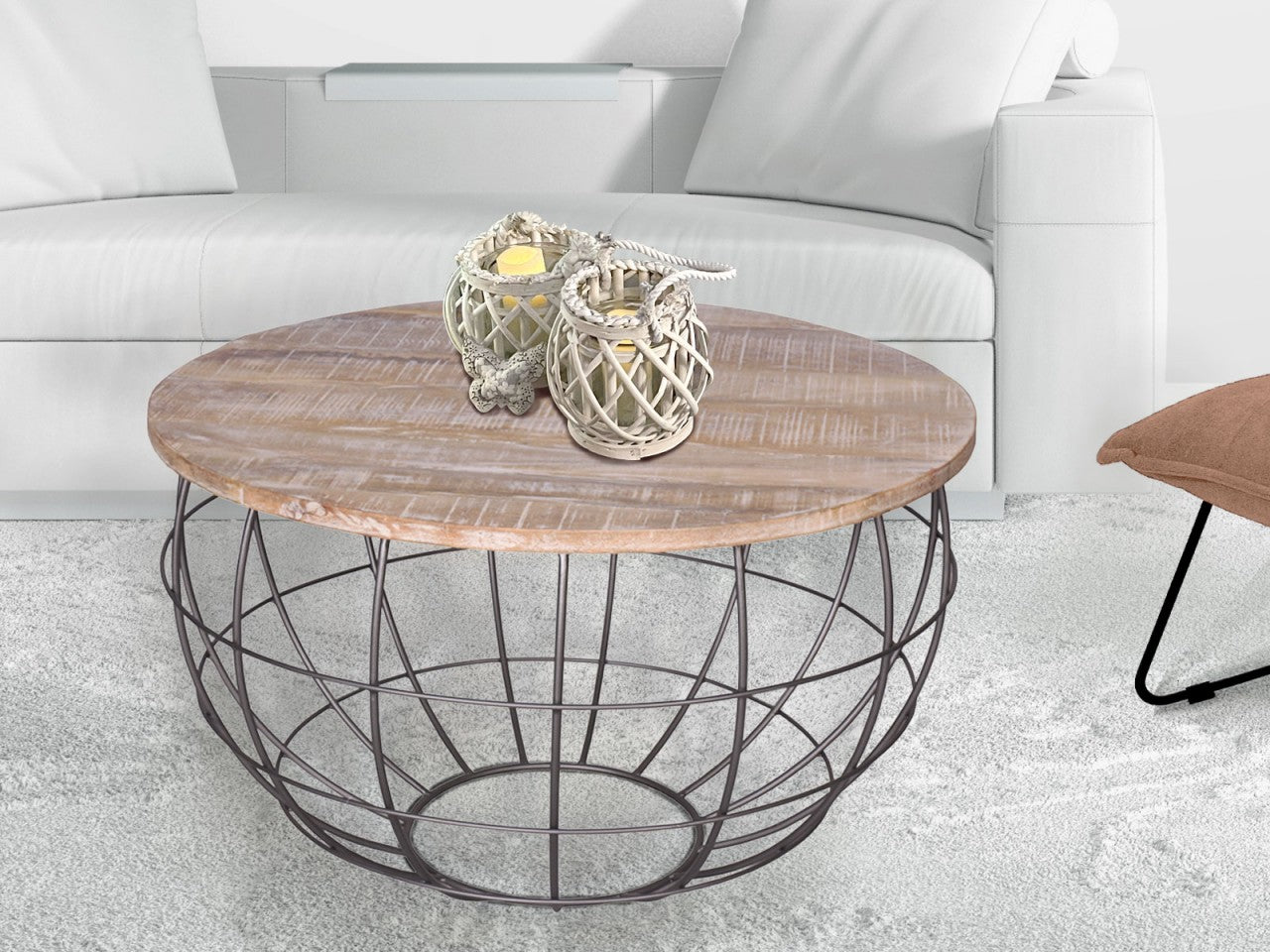 SVJ Salontafel Rond - 75 x 75 x 47 cm - Metaal - Grijs/Lichtbruin