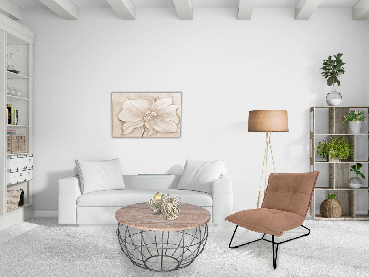 SVJ Salontafel Rond - 75 x 75 x 47 cm - Metaal - Grijs/Lichtbruin