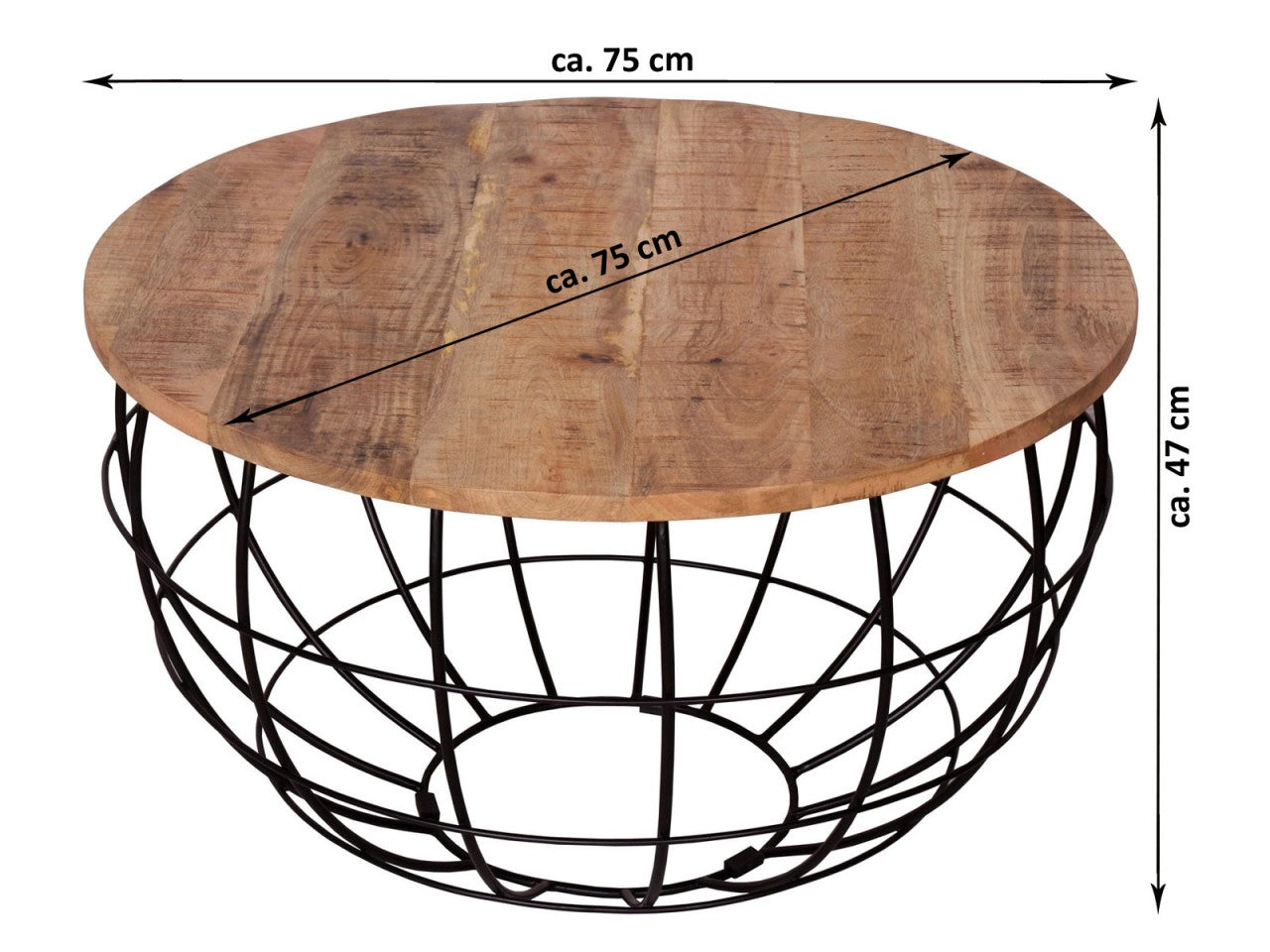 SVJ Salontafel Rond - 75 x 75 x 47 cm - Metaal - Grijs/Lichtbruin