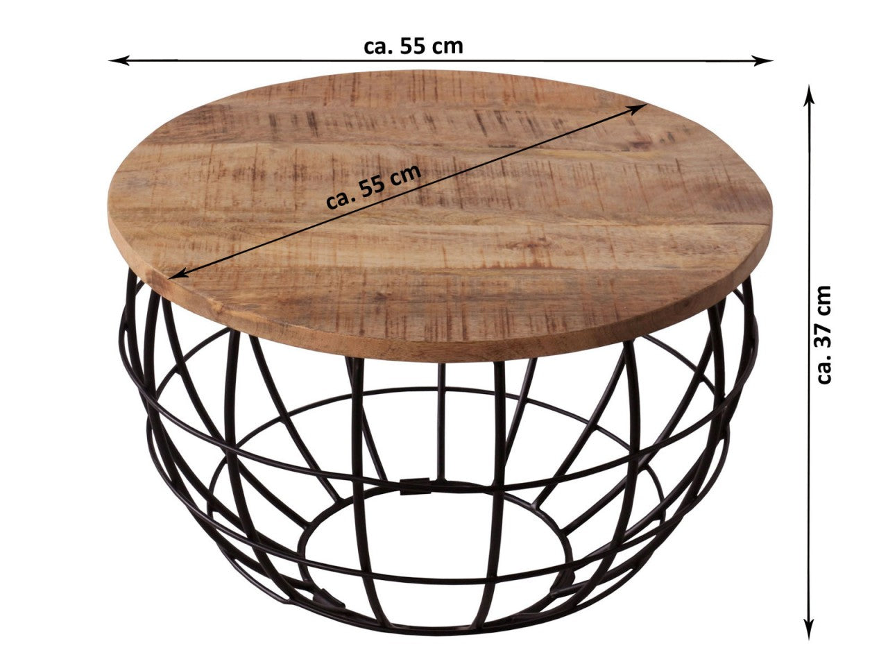 SVJ Salontafel Rond - 55 x 55 x 37 cm - Metaal - Zwart/Lichtbruin