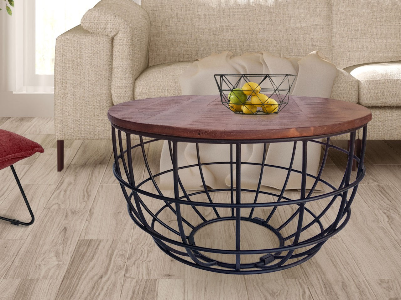 SVJ Salontafel Rond - 75 x 75 x 47 cm - Metaal - Zwart/Donkerbruin