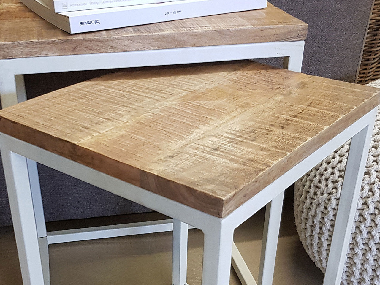 SVJ Bijzettafel Rechthoekig - 65x40x50 cm - Metaal - Wit - Set van 2