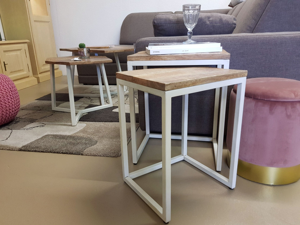 SVJ Bijzettafel Rechthoekig - 65x40x50 cm - Metaal - Wit - Set van 2