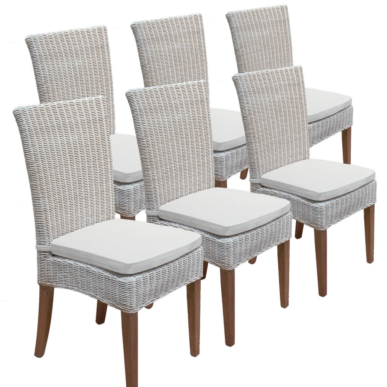 SVJ Eetkamerstoelen - 60x48x98 cm - Rotan - Wit - Set van 6