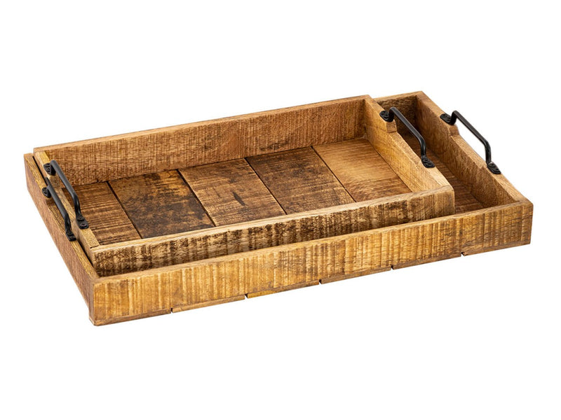 SVJ Plateau Rechthoekig - 31 x 46 x 8 cm - Hout - Bruin - Set van 2