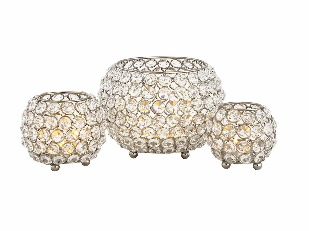 SVJ Windlichten Rond - 15 x 15 x 11 cm - Metaal - Zilver - Set van 3
