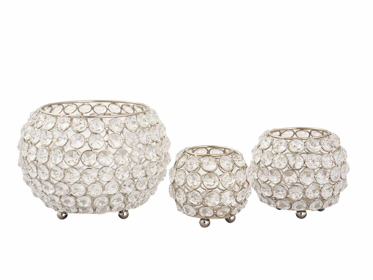SVJ Windlichten Rond - 15 x 15 x 11 cm - Metaal - Zilver - Set van 3