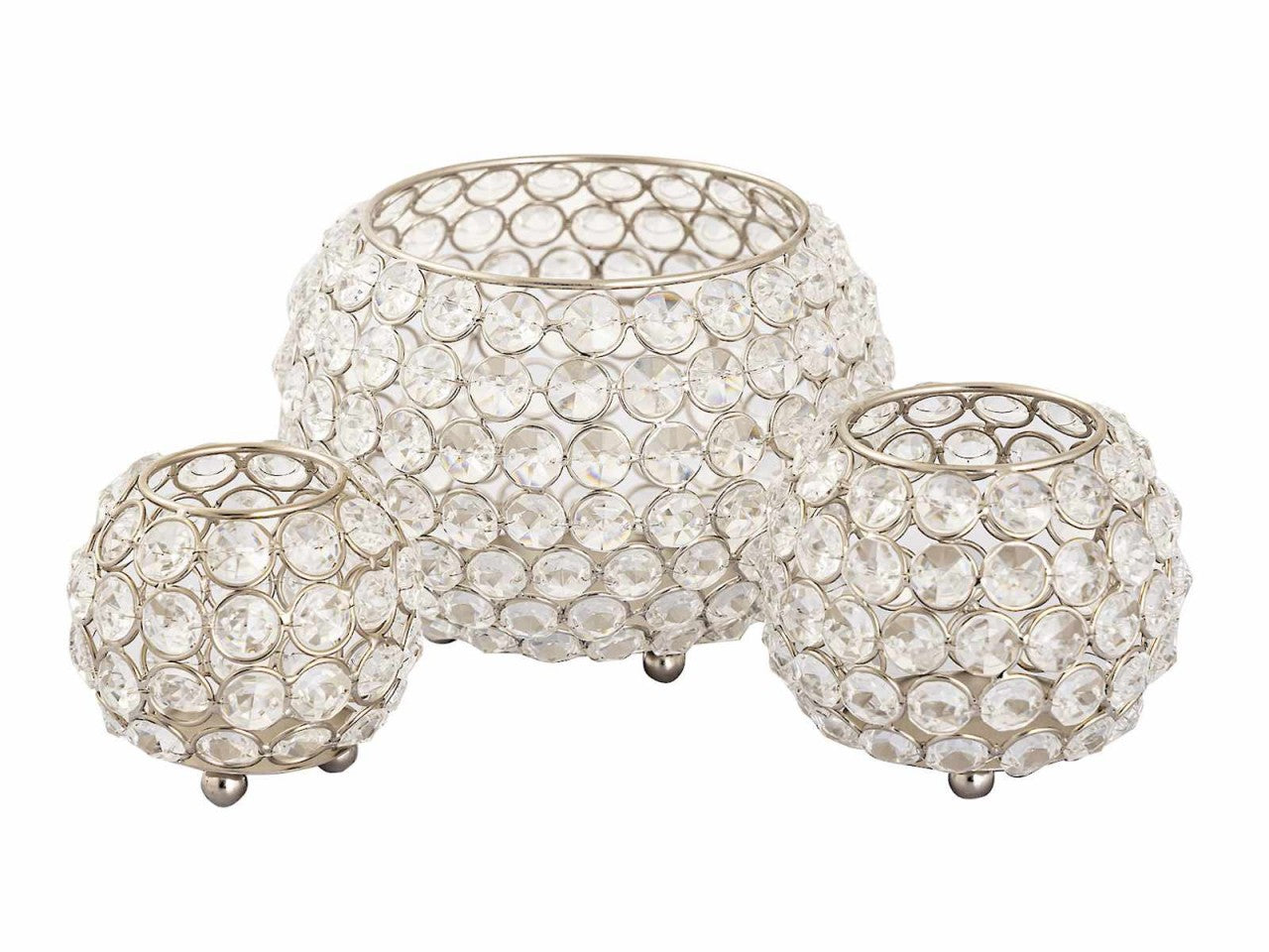 SVJ Windlichten Rond - 15 x 15 x 11 cm - Metaal - Zilver - Set van 3