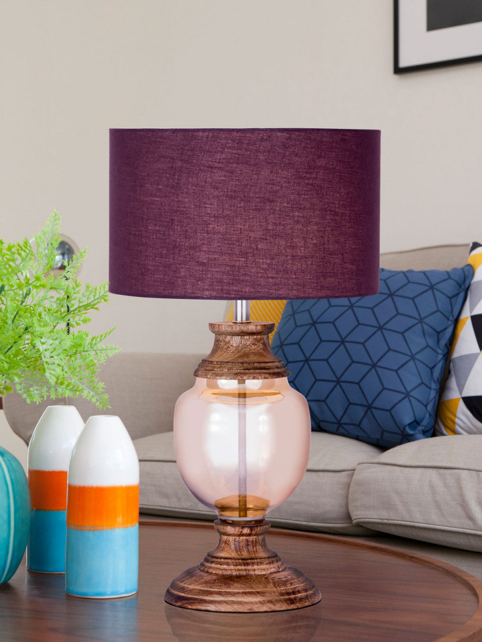 SVJ Staande Lamp Rond - 30 x 30 x 52 cm - Hout - Bordeaux