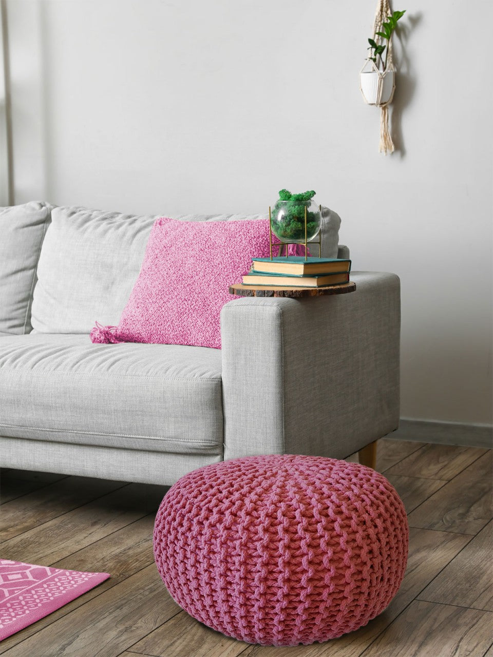 SVJ Poef Rond - 55 x 55 x 37 cm - Katoen - Roze