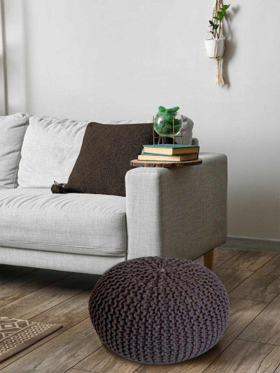 SVJ Poef Rond - 55 x 55 x 37 cm - Katoen - Bruin