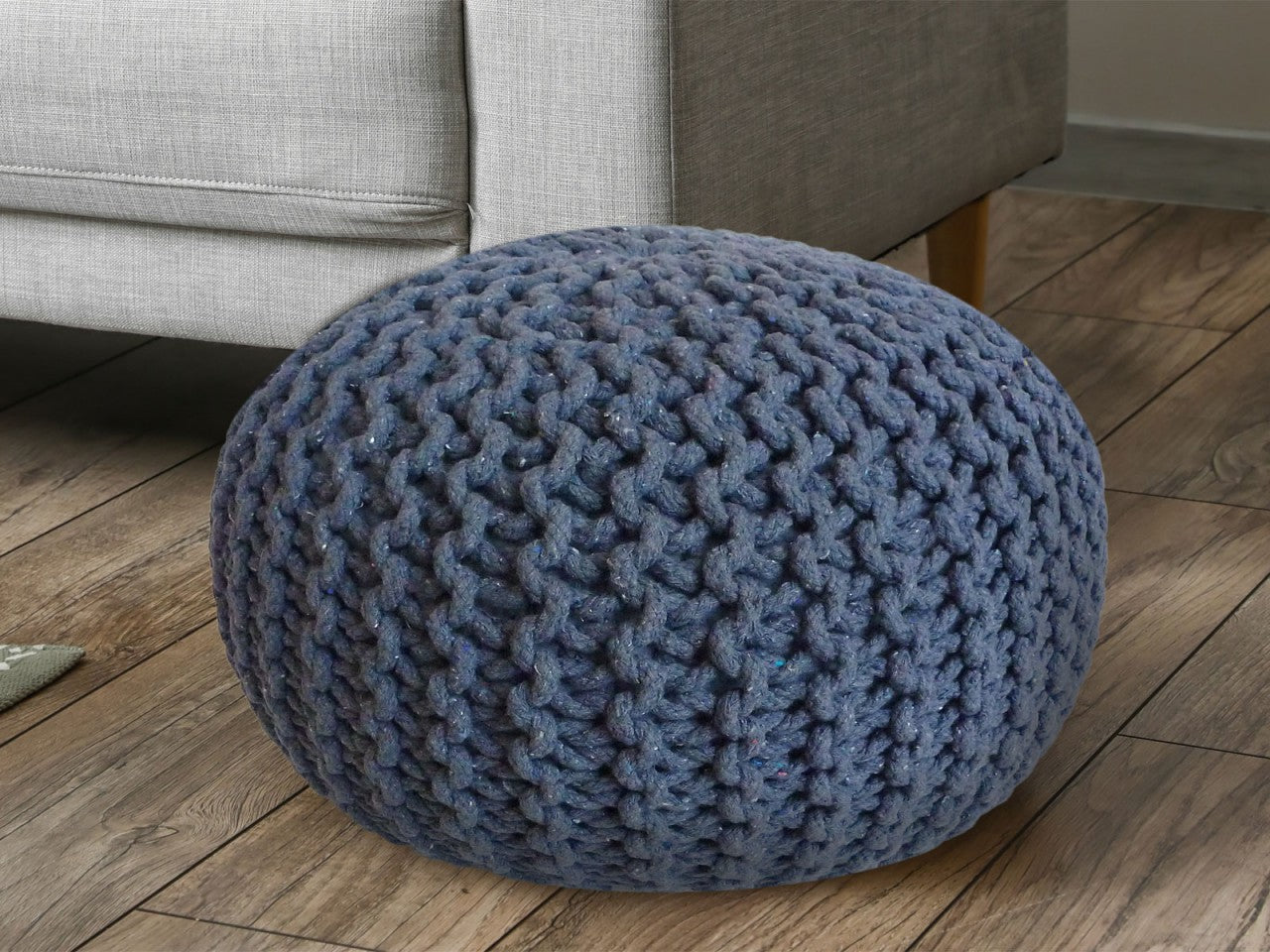 SVJ Poef Rond - 55 x 55 x 37 cm - Katoen - Blauw