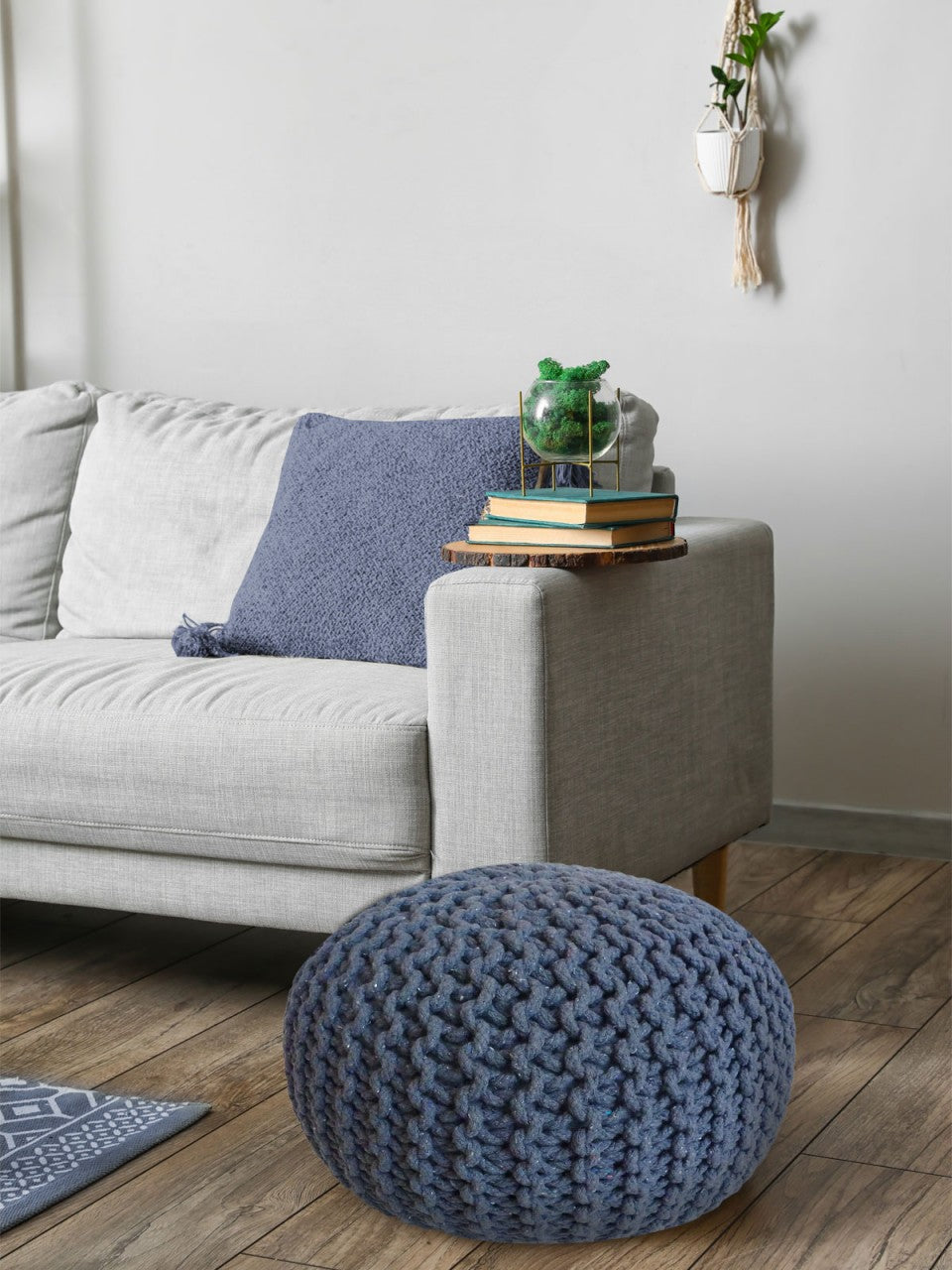 SVJ Poef Rond - 55 x 55 x 37 cm - Katoen - Blauw