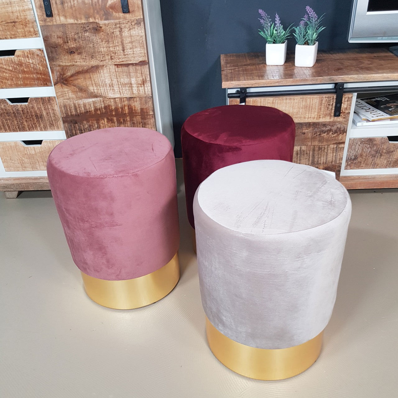 SVJ Kruk Rond - 32 x 32 x 42 cm - Polyester - Creme