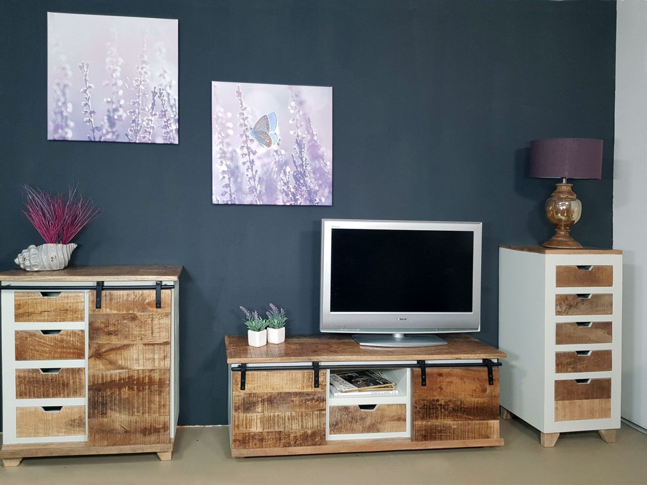 SVJ Bureaukast Rechthoekig - 35 x 40 x 92 cm - Mangohout - Wit/Bruin