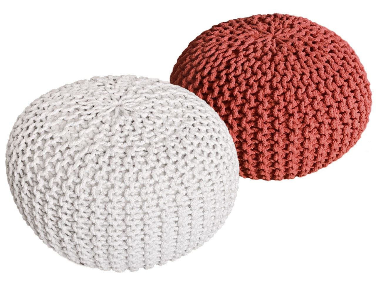 SVJ Poefs Rond - 55 x 55 x 37 cm - Katoen - Wit/Terracotta - Set van 2