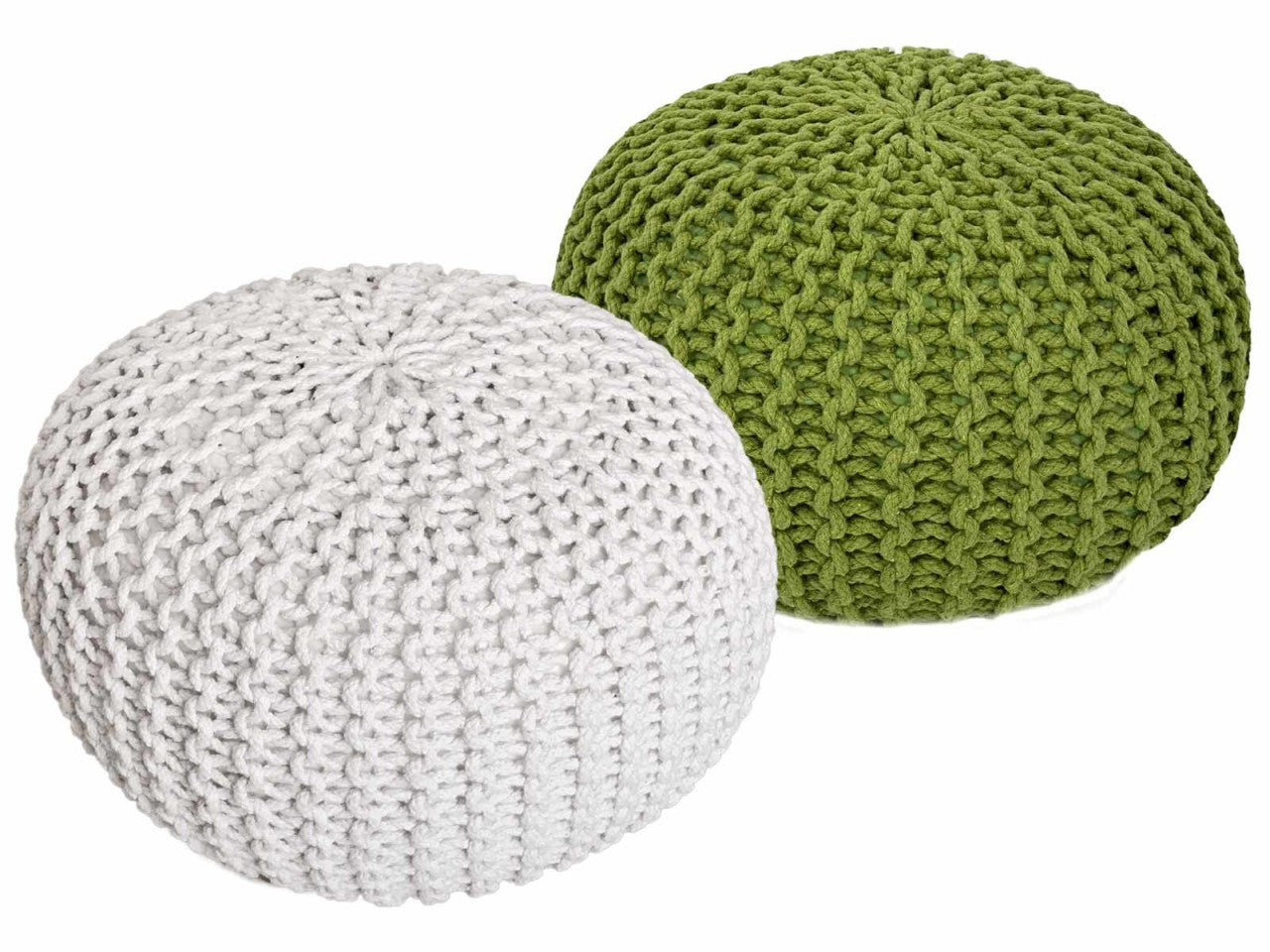 SVJ Poefs Rond - 55 x 55 x 37 cm - Katoen - Wit/Neon - Set van 2