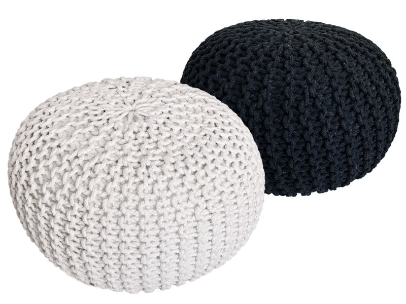 SVJ Poefs Rond - 55 x 55 x 37 cm - Katoen - Wit/Antraciet - Set van 2