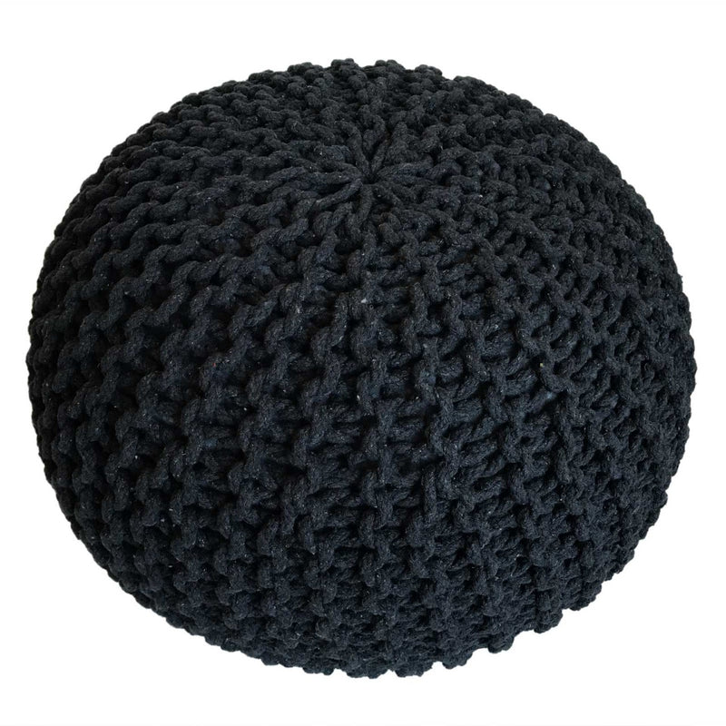 SVJ Poefs Rond - 55 x 55 x 37 cm - Katoen - Wit/Antraciet - Set van 2