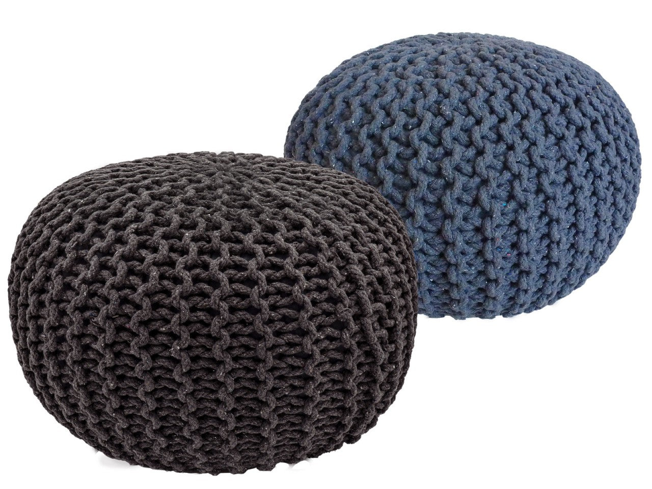 SVJ Poefs Rond - 55 x 55 x 37 cm - Katoen - Grijs/Blauw - Set van 2