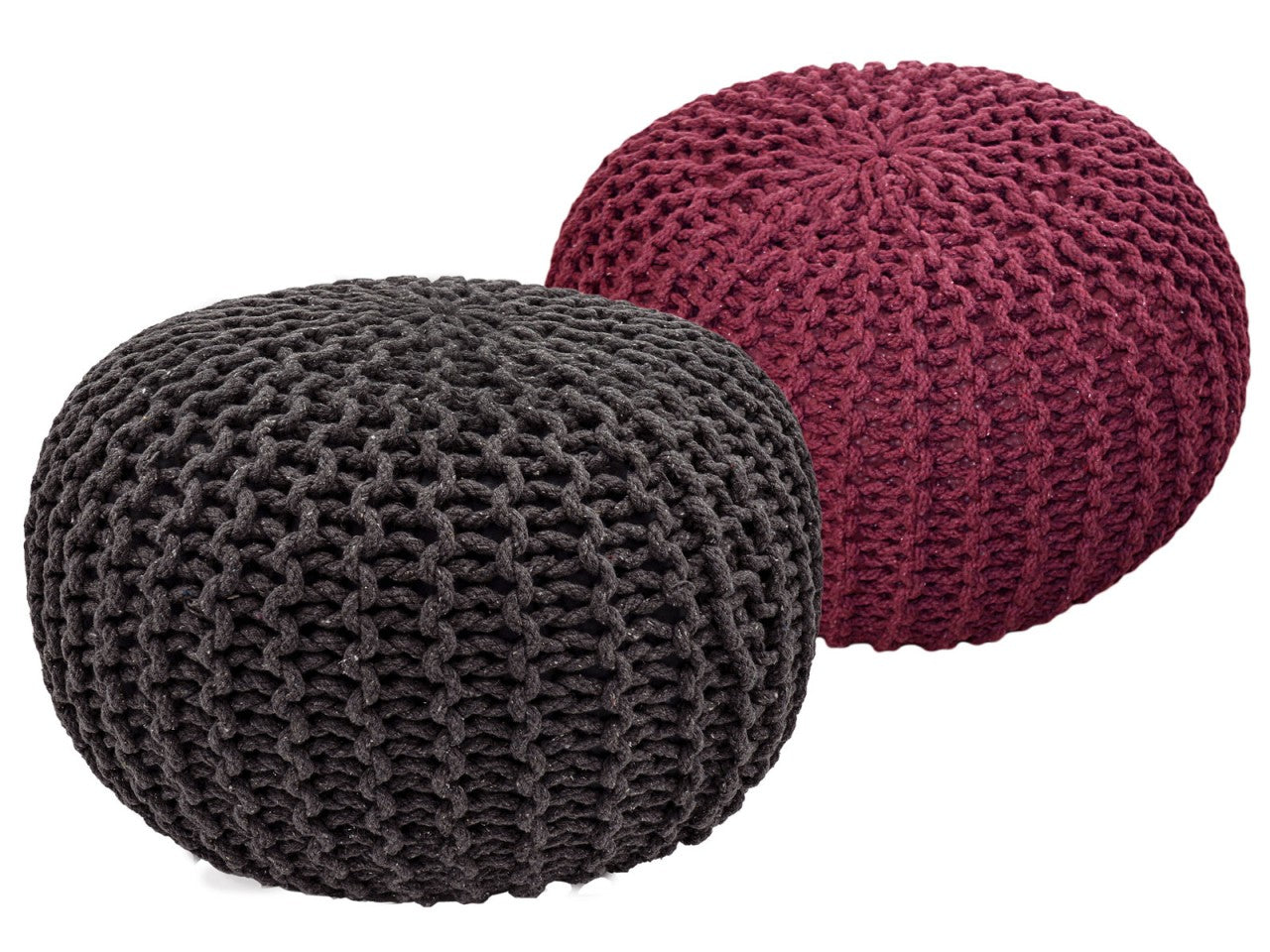 SVJ Poefs Rond - 55 x 55 x 37 cm - Katoen - Grijs/Rood - Set van 2