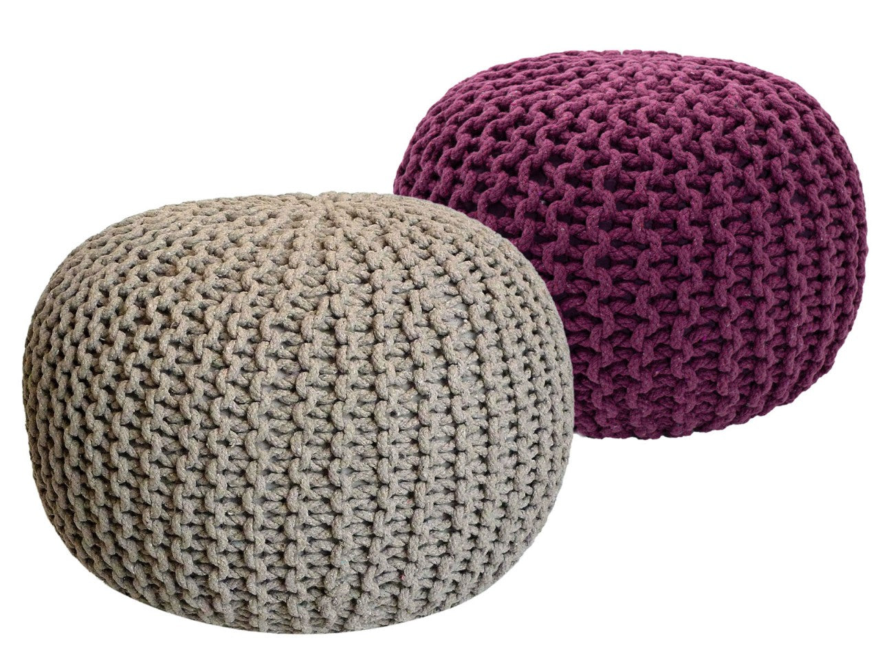 SVJ Poefs Rond - 55 x 55 x 37 cm - Katoen - Beige/Paars - Set van 2