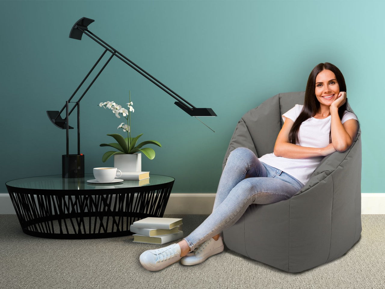 SVJ Zitzak Rond - 70 x 70 x 80 cm - Nylon - Grijs