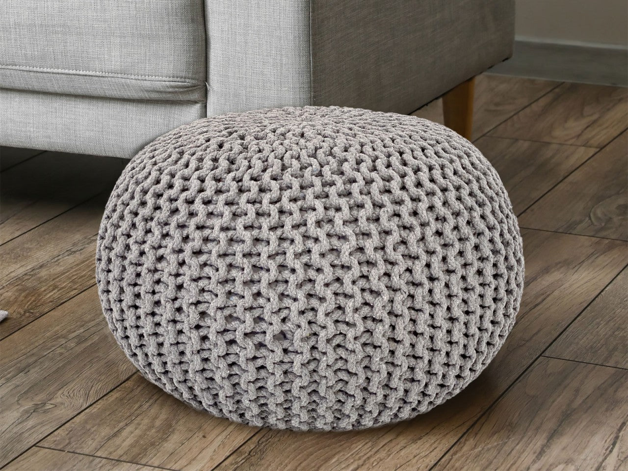 SVJ Poef Rond - 45 x 45 x 30 cm - Katoen - Lichtgrijs