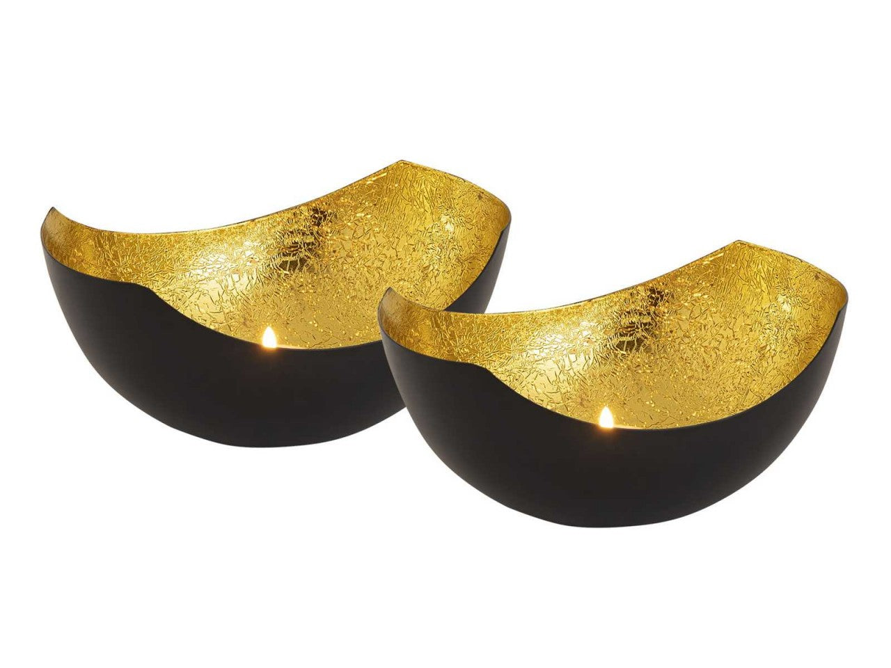 SVJ Windlichten Rond - 12x15x7 cm - Metaal - Zwart/Goud - Set van 2