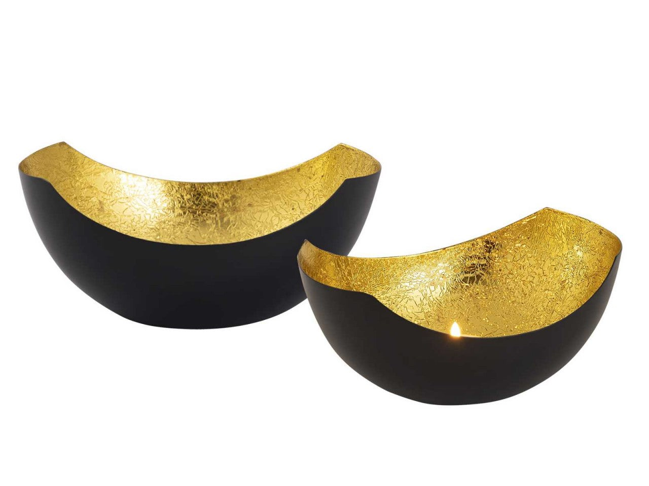 SVJ Windlichten Rond - 12x15x7 cm - Metaal - Zwart/Goud - Set van 2