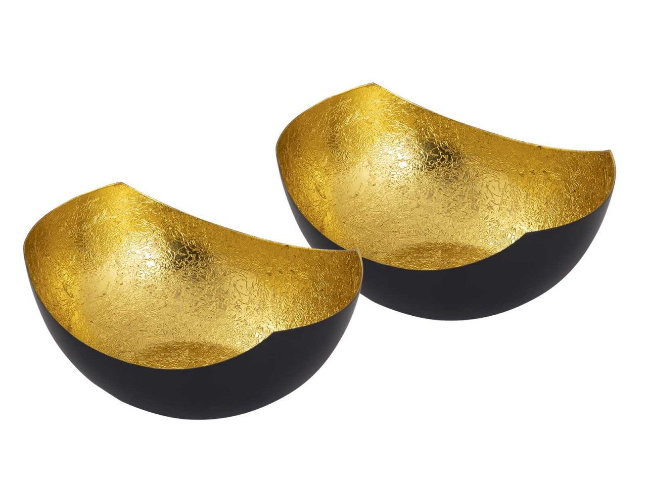 SVJ Windlichten Rond - 12x15x7 cm - Metaal - Zwart/Goud - Set van 2