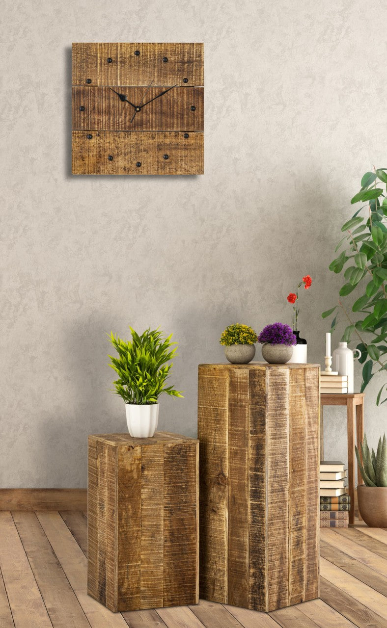 SVJ Wandklok Vierkant - 30 x 30 x 3 cm - Hout - Bruin/Zwart