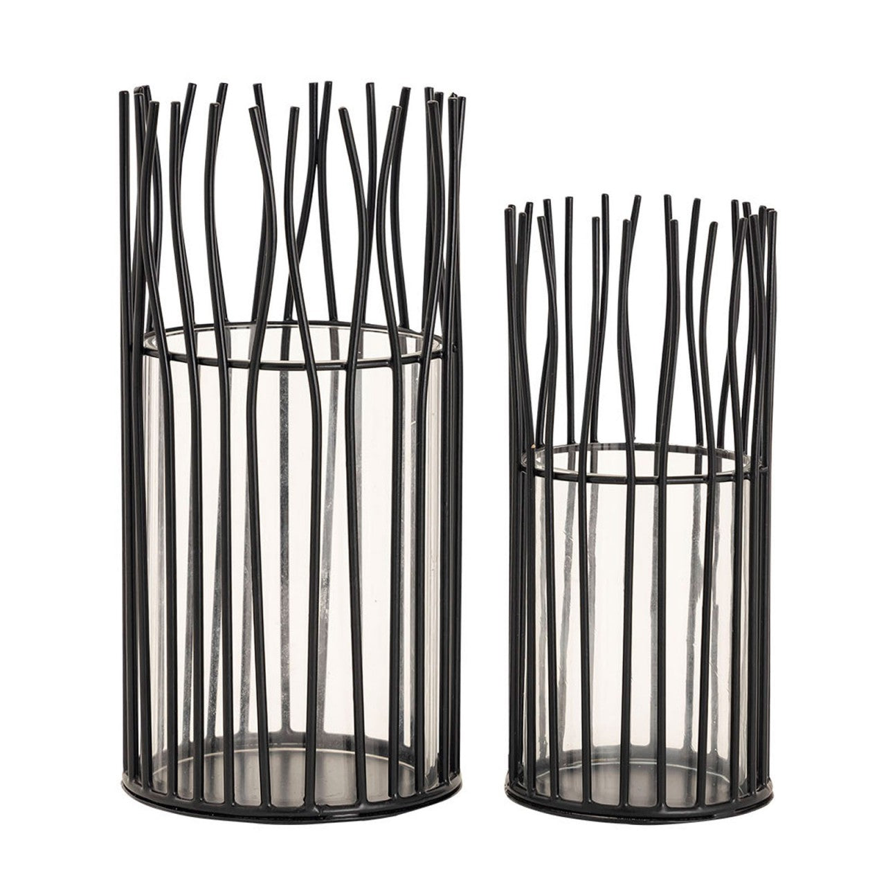 SVJ Windlichten Rond - 12 x 12 x 24 cm - Aluminium - Zwart - Set van 2
