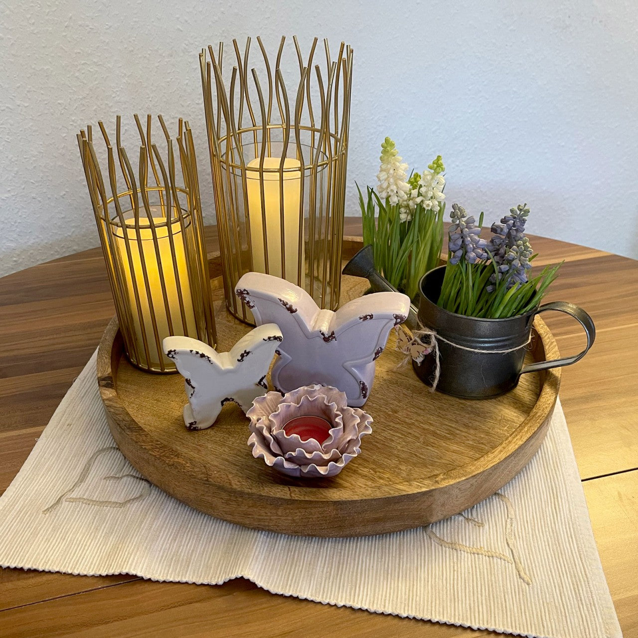 SVJ Windlichten Rond - 12 x 12 x 25 cm - Aluminium - Goud - Set van 2