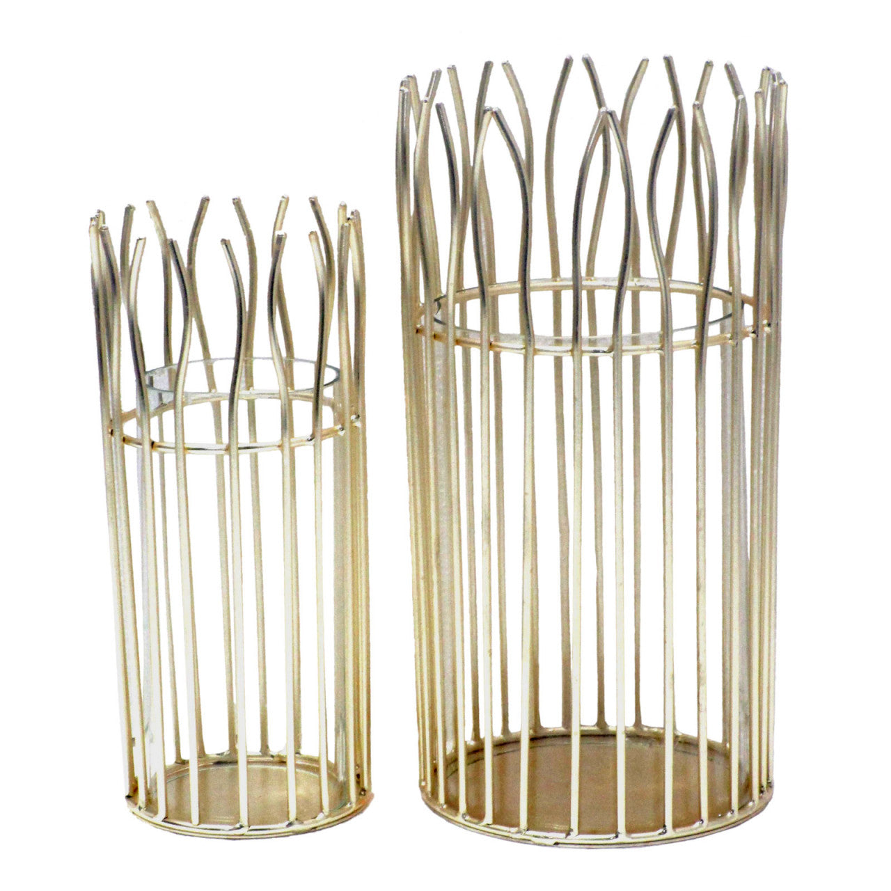 SVJ Windlichten Rond - 12 x 12 x 25 cm - Aluminium - Goud - Set van 2